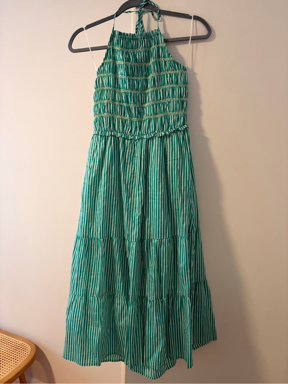 BB Dakota Green & White Striped Halter Midi Dress